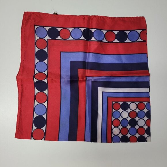 Square Scarf Blue Red Japan Acetate Womens Soft Vintage Geometric USA 24 Inch - Picture 2 of 7